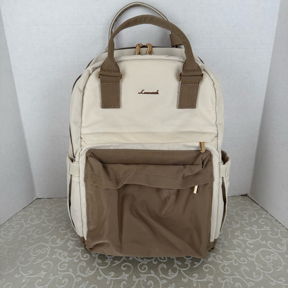 Cream Beige and Tan Work and Travel Backpack with Laptop Sleeve